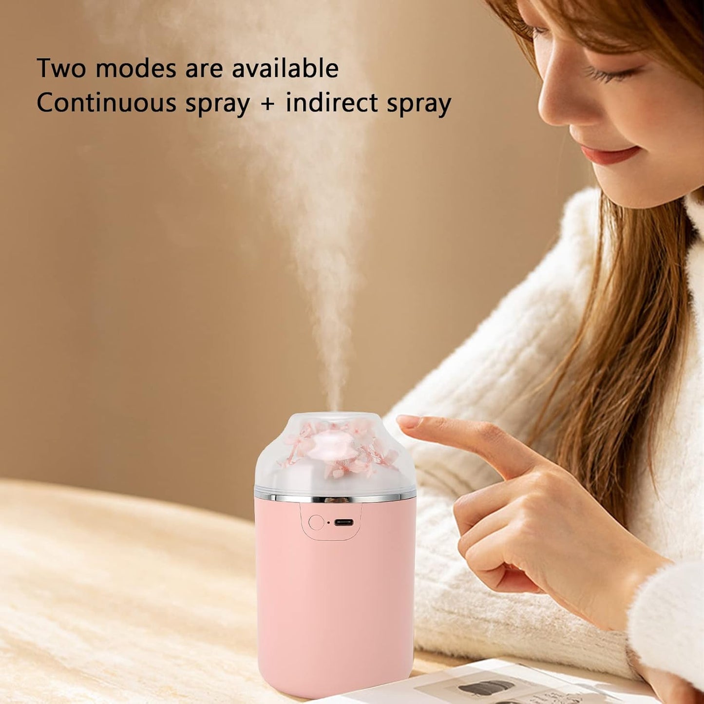 Colorful Mini Humidifier, USB Desktop Humidifier for Car, Office, Bedroom, Auto Shut Off, 2 Mist Modes - Sakura