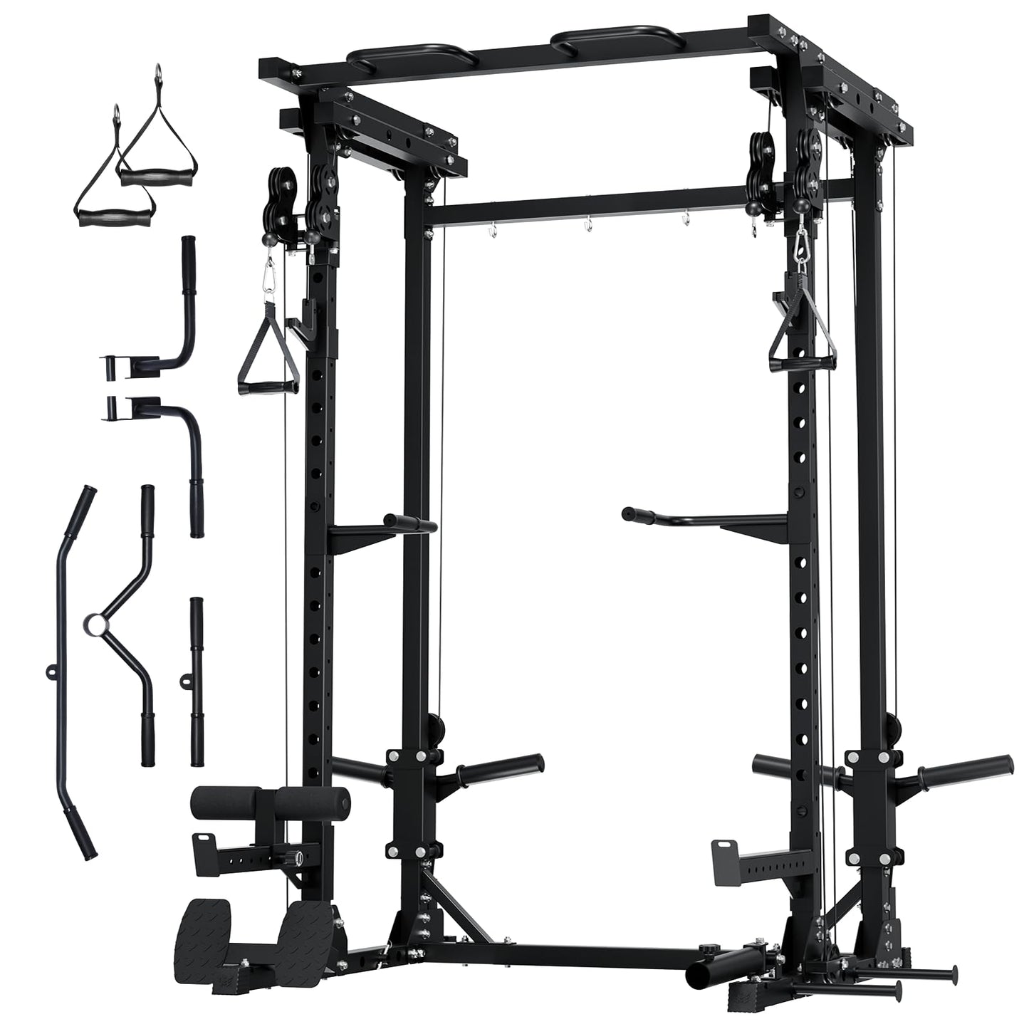 MAJOR FITNESS Drone3 Power Rack, 2500lbs Multi-Function Home Gym Squat Rack with Dual Pulley System, Pull-Up Bar & J-Hooks, Heavy-Duty Steel Frame for Maximum Stability & Strength Training