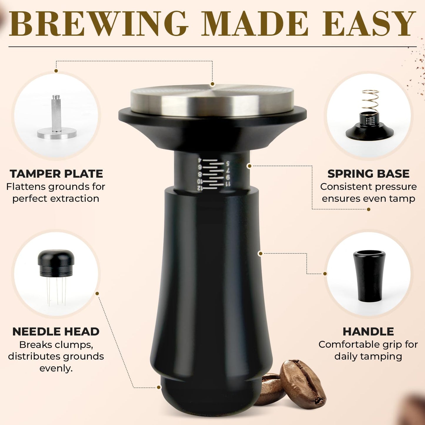 2-in-1 Espresso Tamper & WDT Stirrer Tool – 53mm Coffee Tamper with 10 Extra Needles (0.25mm & 0.4mm) – Stainless Steel Dual Sided Distributor for Even Extraction & Barista Quality Espresso (53 mm)