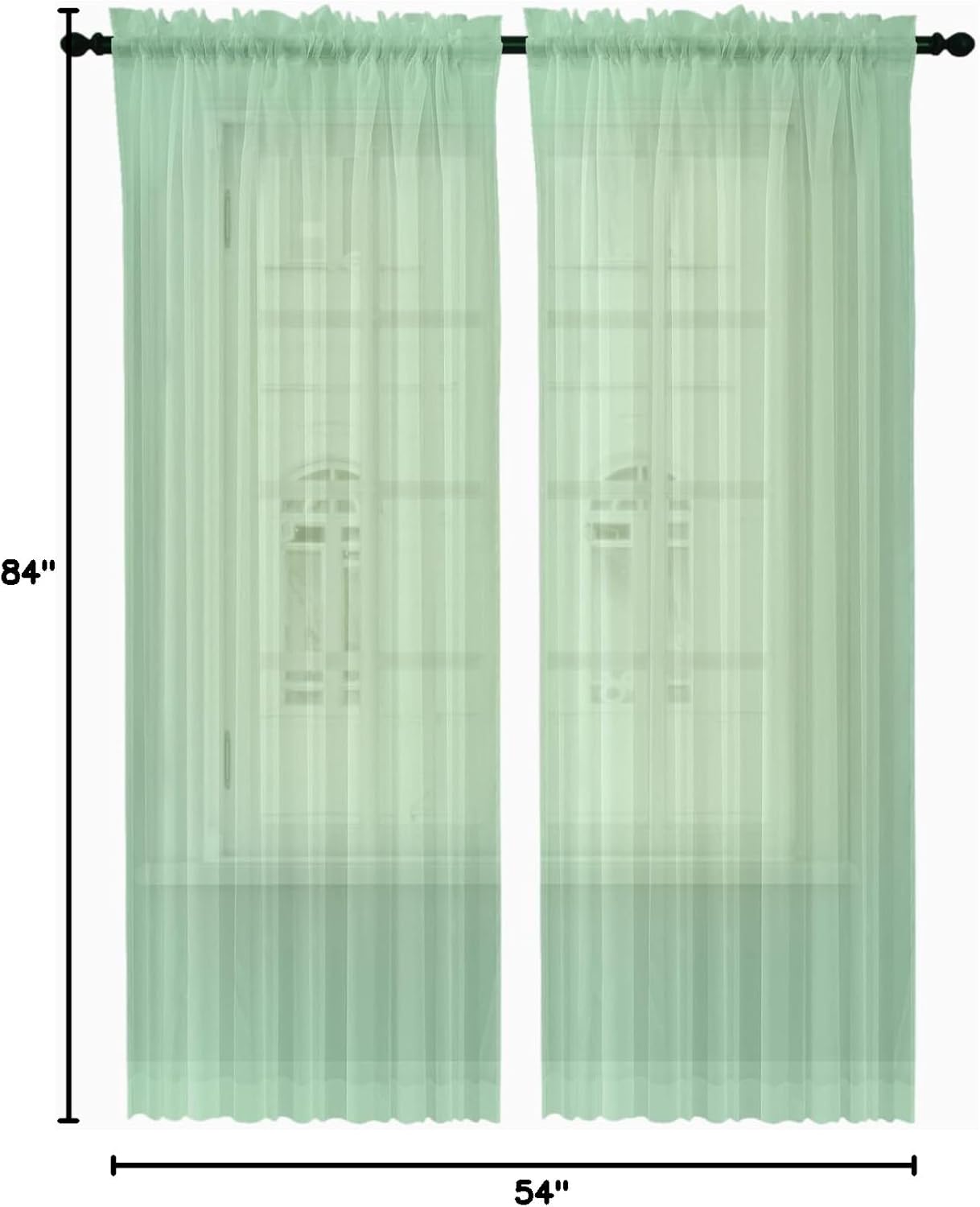 Oakias Green Sheer Curtains, 2 Panels Set 54" W x 84" L, 84 Inches Long Rod Pocket Voile Curtains for Living Room &
