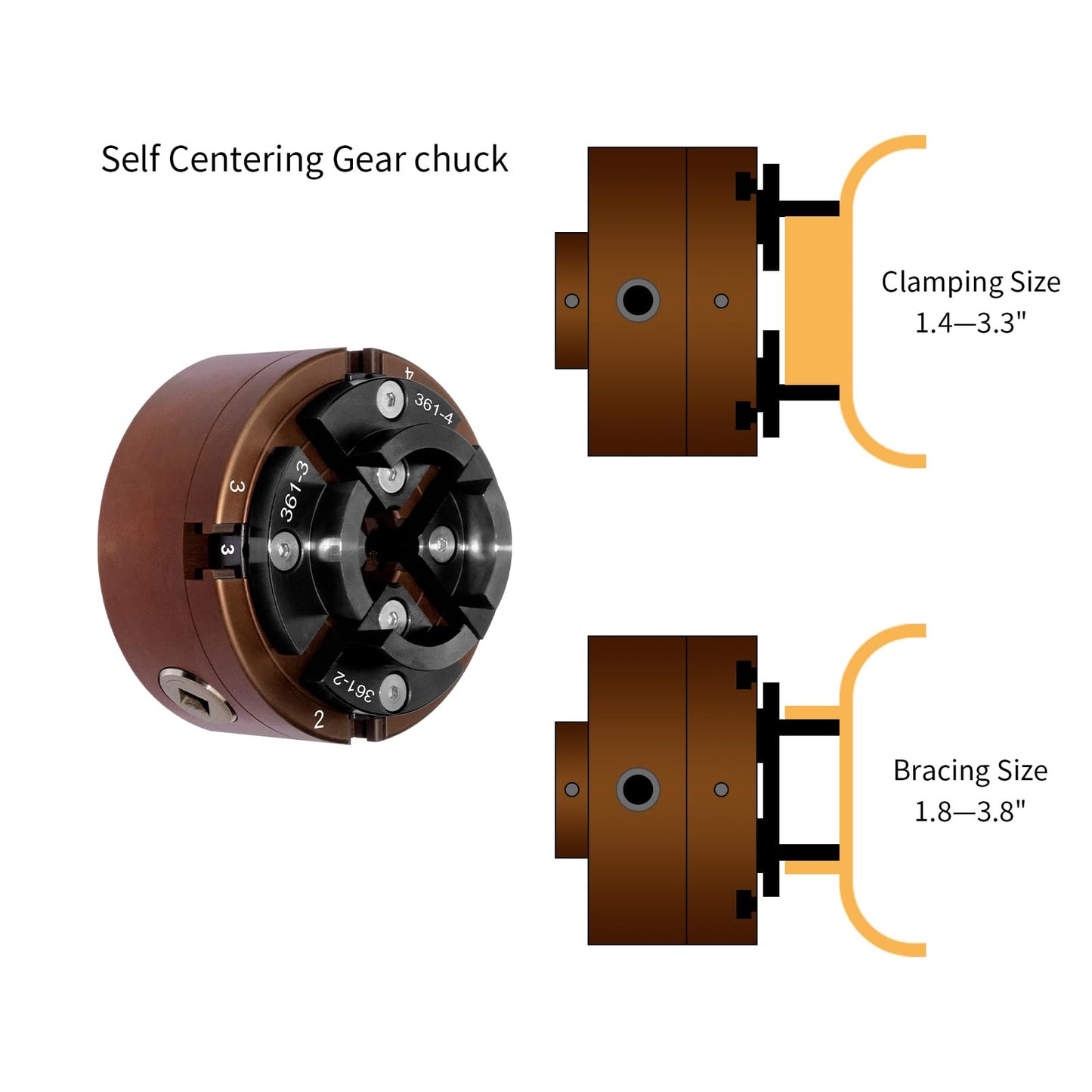 SIIIXS 4 Inch Wood Lathe Chuck Set 1"X8TPI Thread & 3/4"X16TPI Adapter, Self-Centering 4 Jaw Wood Turning Chuck
