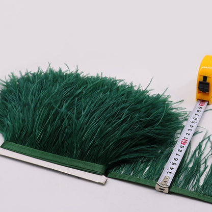 FQTANJU 2 Yards Soft & Natural Ostrich Feathers Fringe Trims Ribbon Used for Dress, Sewing, Craft Clothing, Lighting Decoration, Clothing DIY, etc. (Dark Green)