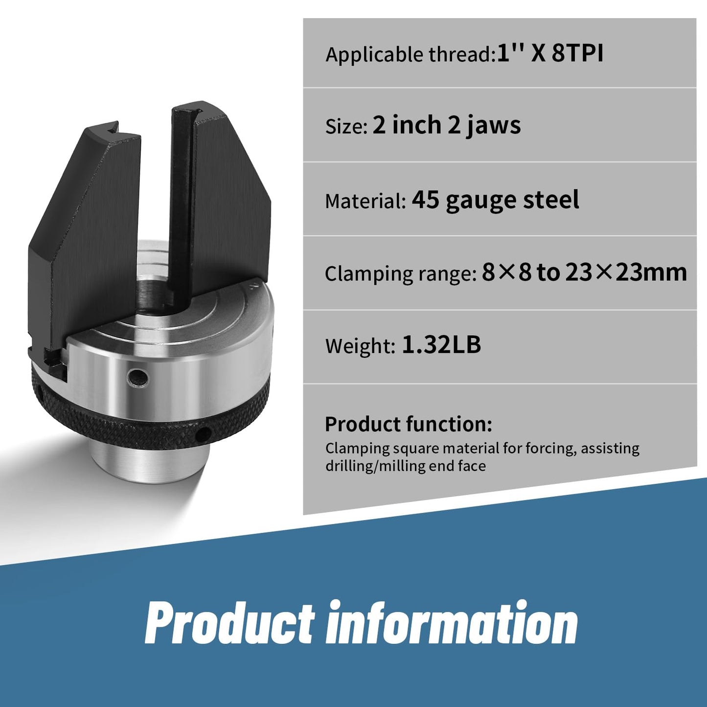 Dedicated 2-Inch 2-Jaw Pen Drilling Lathe Chuck, 1" X 8TPI Direct Thread Blank Chuck for Woodturning
