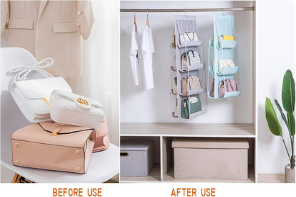 MURRI&MURRDI 1 Pack Hanging Handbag Organizer (Gray) for Closet, Purse Storage Holder with 8 Clear PVC Pockets