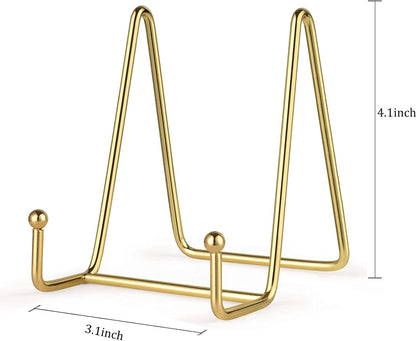 2 Pack Gold Iron Display Stands, Metal Wire Frame Holders for Pictures, Decorative Plates & Tabletop Art (4 inch)