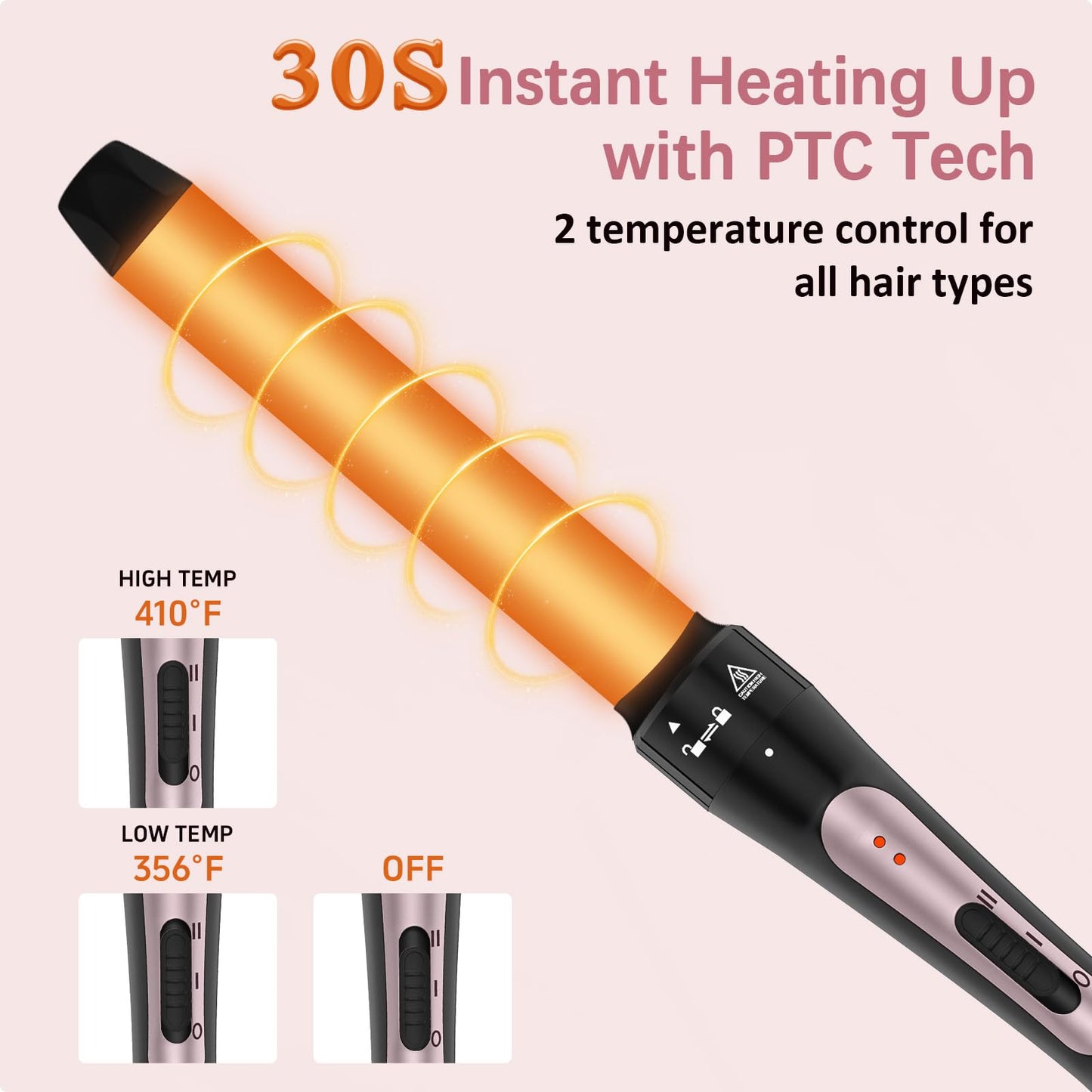 3 in 1 Curling Iron, Curling Wand Set with 3 Interchangable Ceramic Beach Waves Wands(0.75"-1.25"), Dual Voltage 30s Fast Heating with Heat Resistant Glove & 2 Clip for Long/Short All Hairstyle