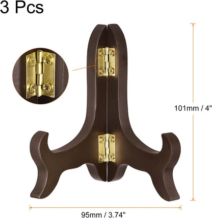 uxcell 3pcs Wooden Folding Easel Plate Holder, 4" Brown Display Stand for Decorative Picture Frame