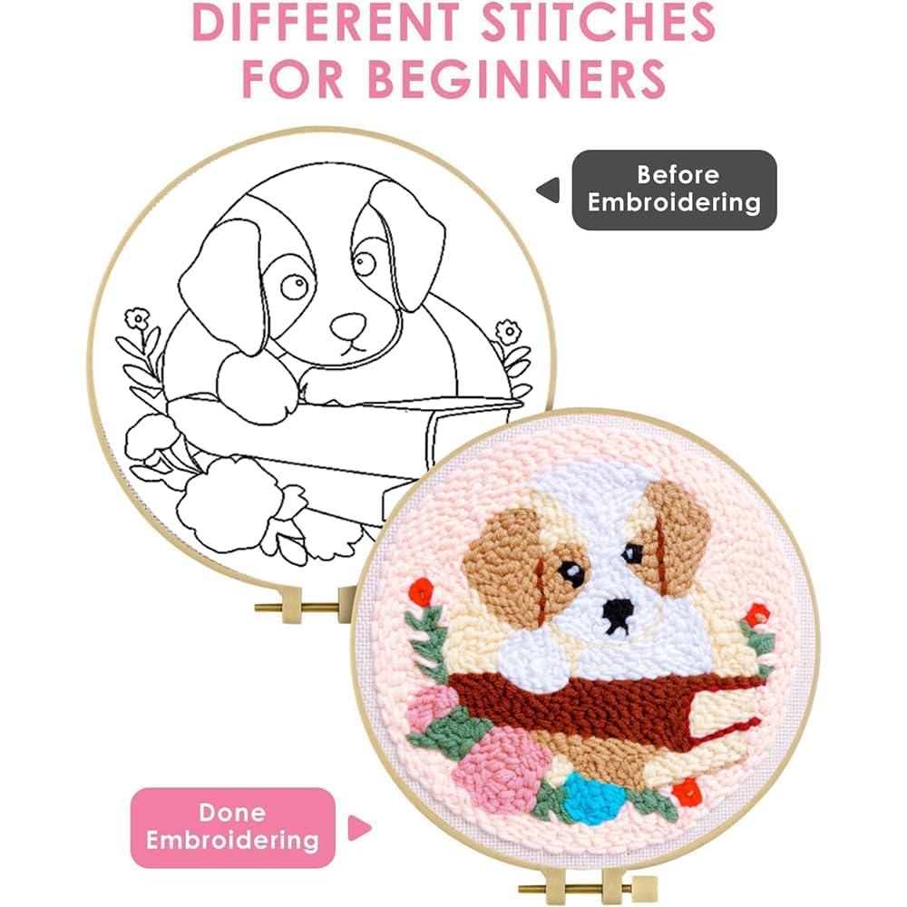 TCDZMYGS Dog Punch Needle Kits,Book Dog Punch Needle Kits for Beginners,DIY Punch Embroidery Art & Craft kit for Adults with Video Tutorial