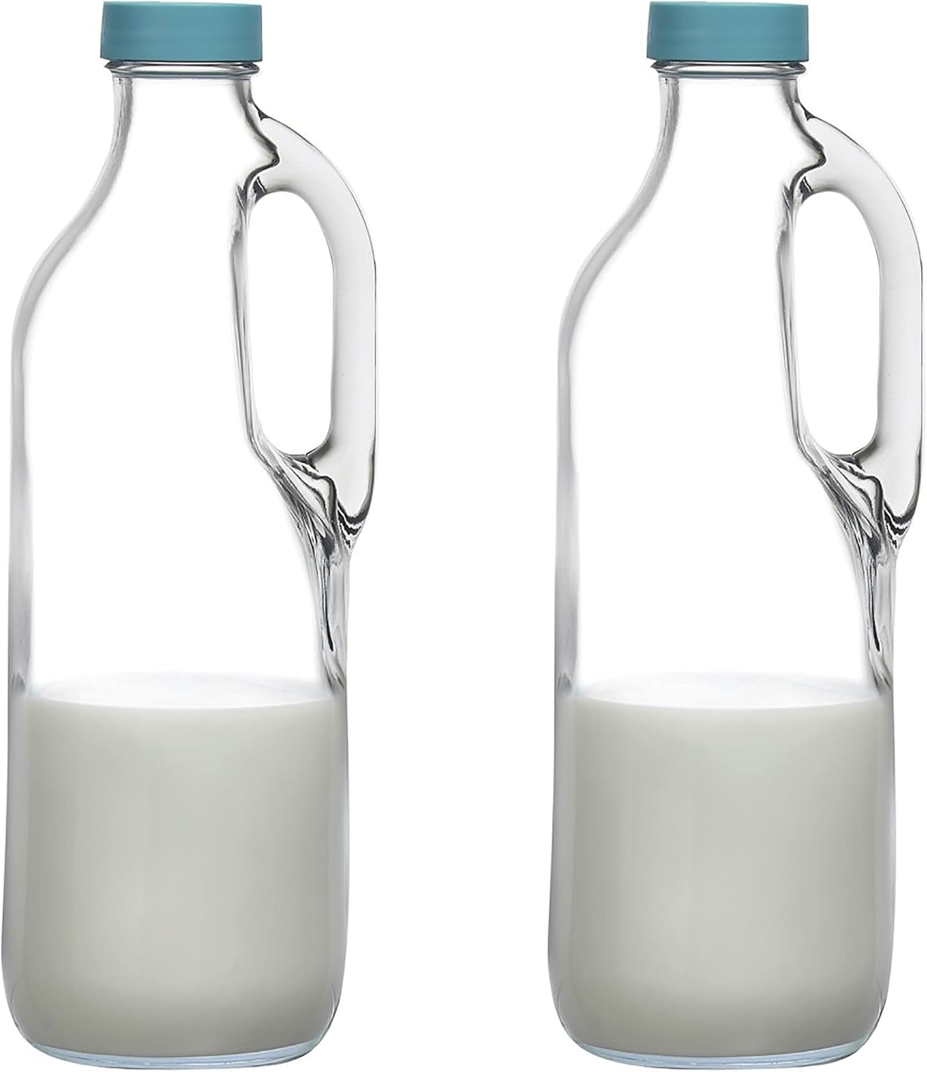 2 47oz Pc Clear Glass Pitchers with Handles and Lids - Airtight Refrigerator Water Juice Jugs for Kitchen