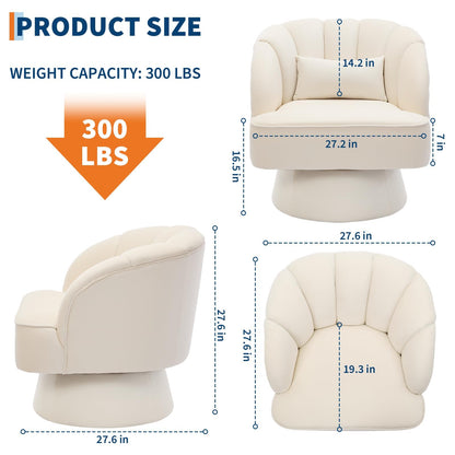 GAOMON Modern Swivel Barrel Accent Chair, 360° Corduroy Upholstered Armchair with Striped Backrest & Plush Padding, Comfy Round Lounge Chair for Living Room, Bedroom, Reading Nook - Beige