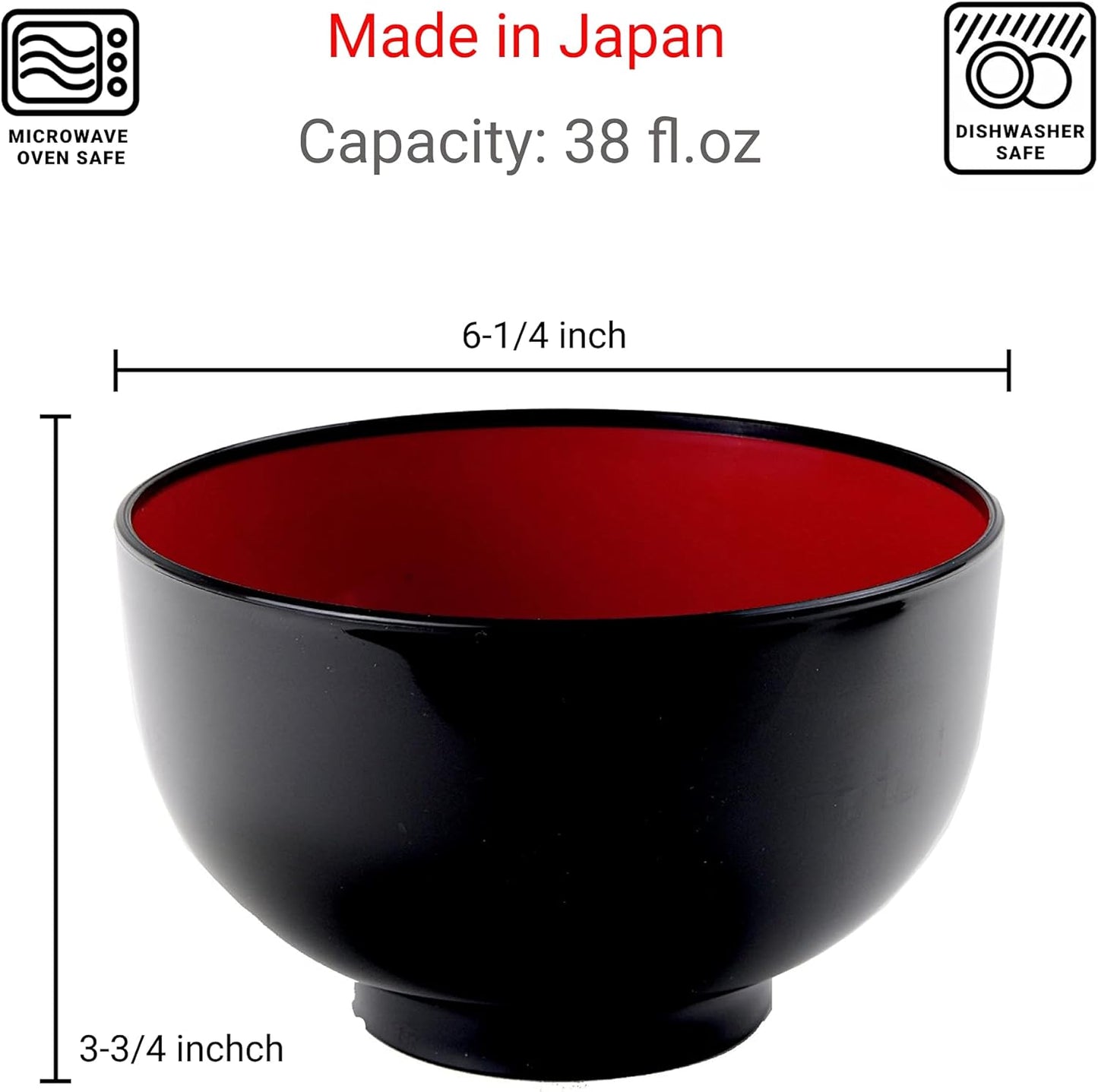 JapanBargain 2045, 2 Pack Soup Bowl, Japanese Plastic Rice Ramen Udon Pho Poke Cereal Bowl, 38 fl.oz, Dishwasher Safe