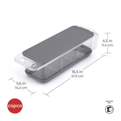 Copco Over the Sink Colander and Fridge Storage Bin with Folding Handle for Rinsing and Storing Fruits and Vegetables, Clear/Gray
