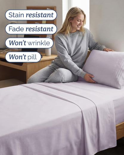 Skiennix Twin XL Sheet Set - Comfy Cooling Bed Sheets - Luxury Bedding in Light Lavender - Deep Pockets & Wrinkle-Free