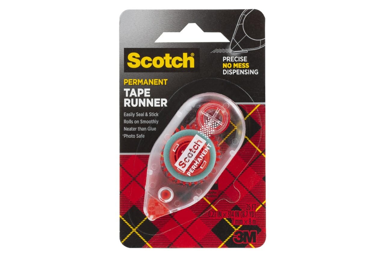 Scotch 6061 Scotch Double Sided Adhesive Roller Tape Runner, Permanent, Acid-Free, Photo-Safe Adhesive for Scrapbooking, Photo Mounting, and Crafts, 0.27 in x 26 ft per Roller, Pack of 3