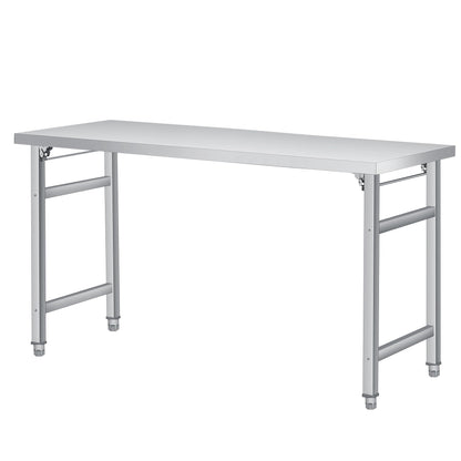 60" x 24" Stainless Steel Folding Table - 520 LBS Commercial Foldable Prep Table, Open Base Worktable with Adjustable Undershelf and Feet, for Home Kitchen Restaurant Garage Warehouse, Heavy Duty