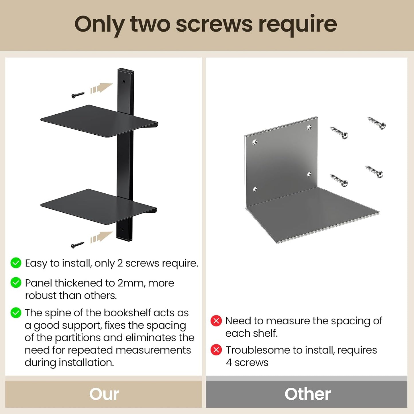 2 1 Pack Floating Book Shelves for Wall, Tier Invisible Floating Bookshelf, Vertical Spine Book Tower, Wall Mounted