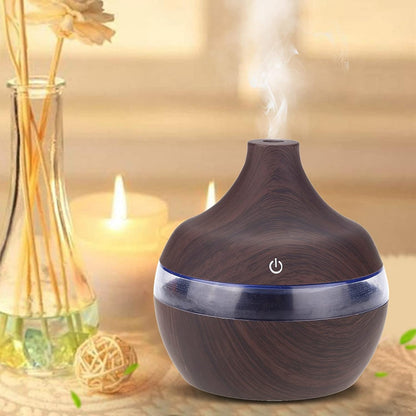 Wood Grain USB Humidifiers for Home, Top Fill with LED Night Light, Ideal for Bedroom Office Nursery, Compact Design