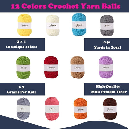 Yarniss Crochet Kit for Beginners,All in One Crochet Kits with 840 Yards Crochet Yarn,Ergonomic Crochet Hooks Set with Yarn for Adults,Navy