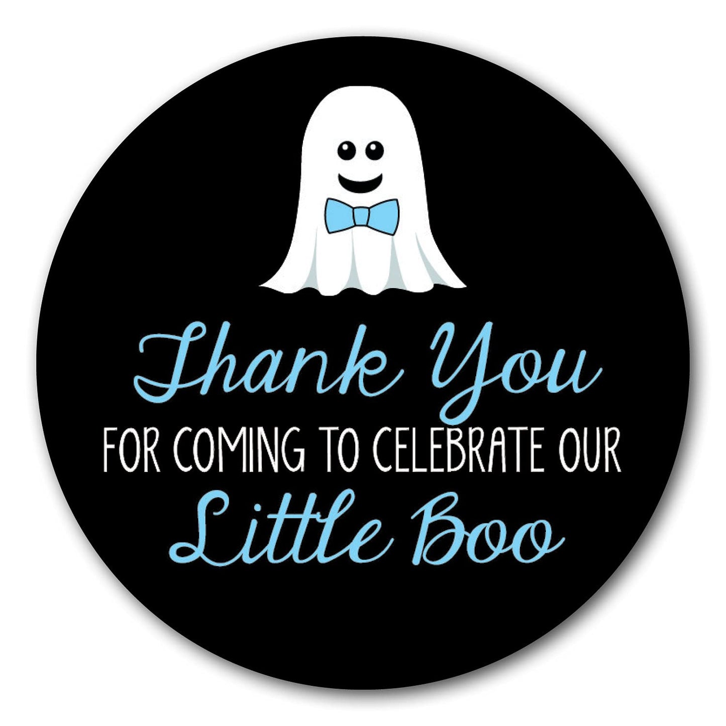36 2.5 inch Little Boo Thank You Ghost Baby Shower Stickers - Blue