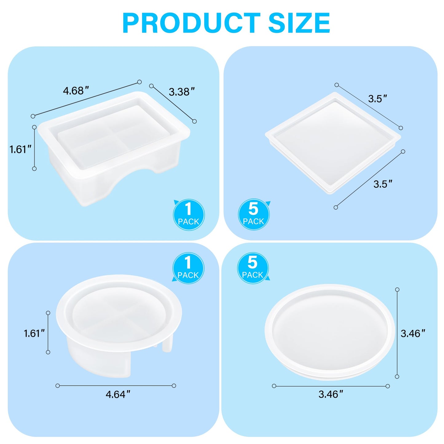 Vakoo Resin Coaster Molds, 12 Pcs Coaster Silicone Molds for Epoxy Resin, with Square Round Shape Storage Box Molds for DIY Art Craft Cup Mats