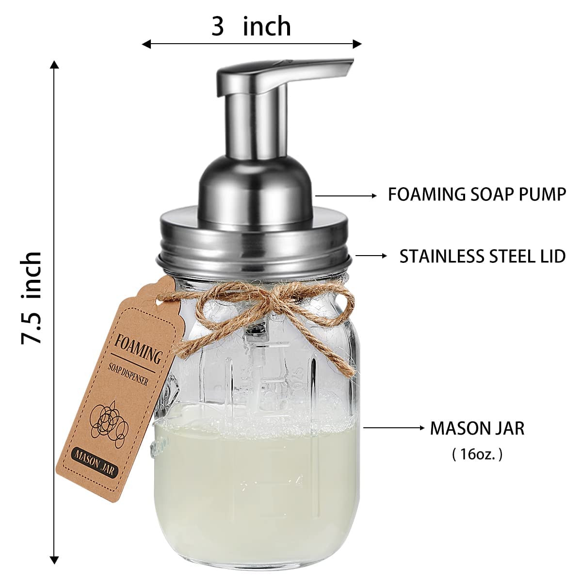 Amolliar Mason Jar Bathroom Accessories Set(4 Pack) - Foaming Soap Dispenser&Qtip Holder &Toothbrush Holder-Rustic Farmhouse Decor Bathroom Organizer Apothecary Jar Country Countertop (Brushed Nickel)
