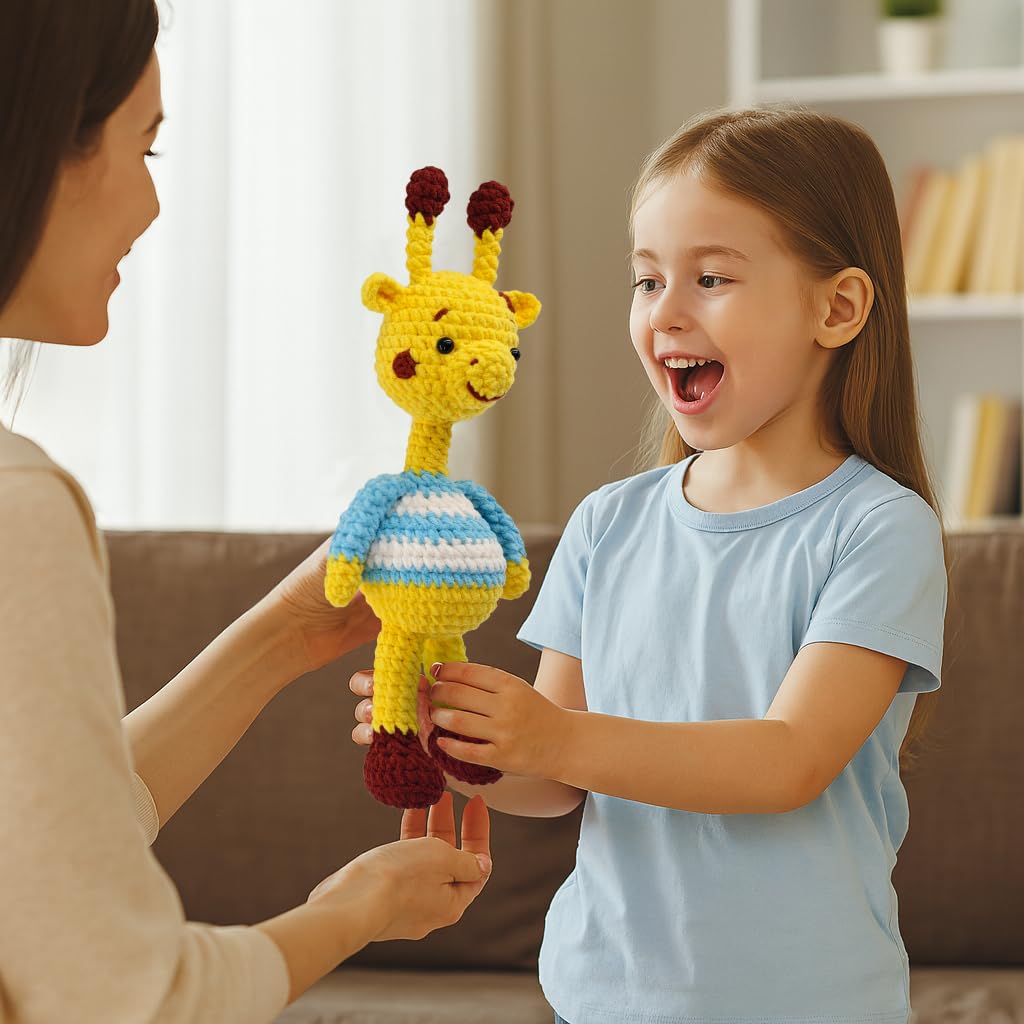 Noocro Amigurumi Crochet Kit for Beginners, Intermediate and Advanced Crocheters, DIY Crochet Plushie Kit with Complete Kit, Detailed Instrucions and Video Tutorial - Fun Craft Gift (Giraffe)
