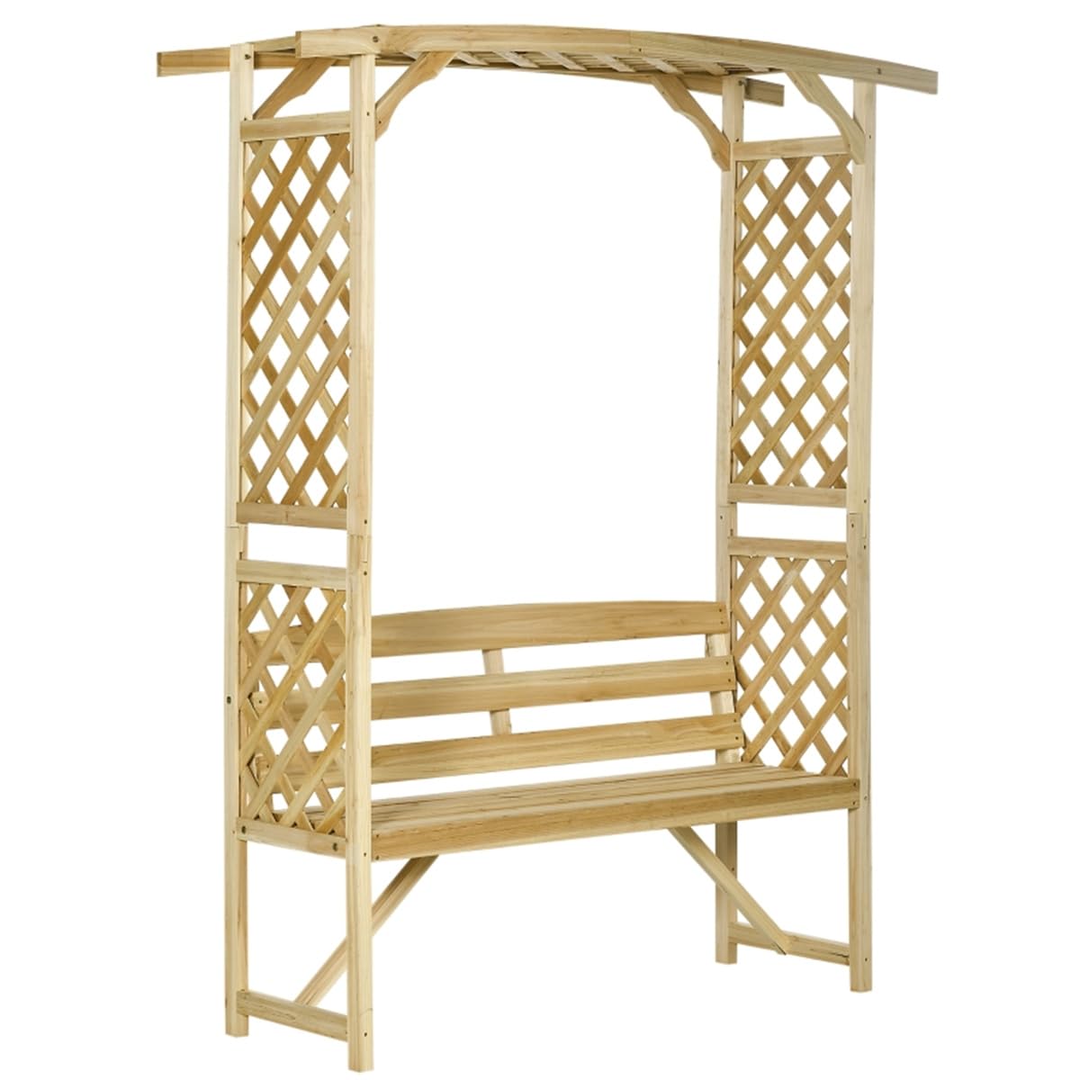Wooden Outdoor Bench for Grape Vines & Climbing Plants, Backyard Decor,Patio Garden Arbor with Bench,Side Trellises for Climbing Plants, Patio Garden Bench Arbor Arch with Pergola and Trellises