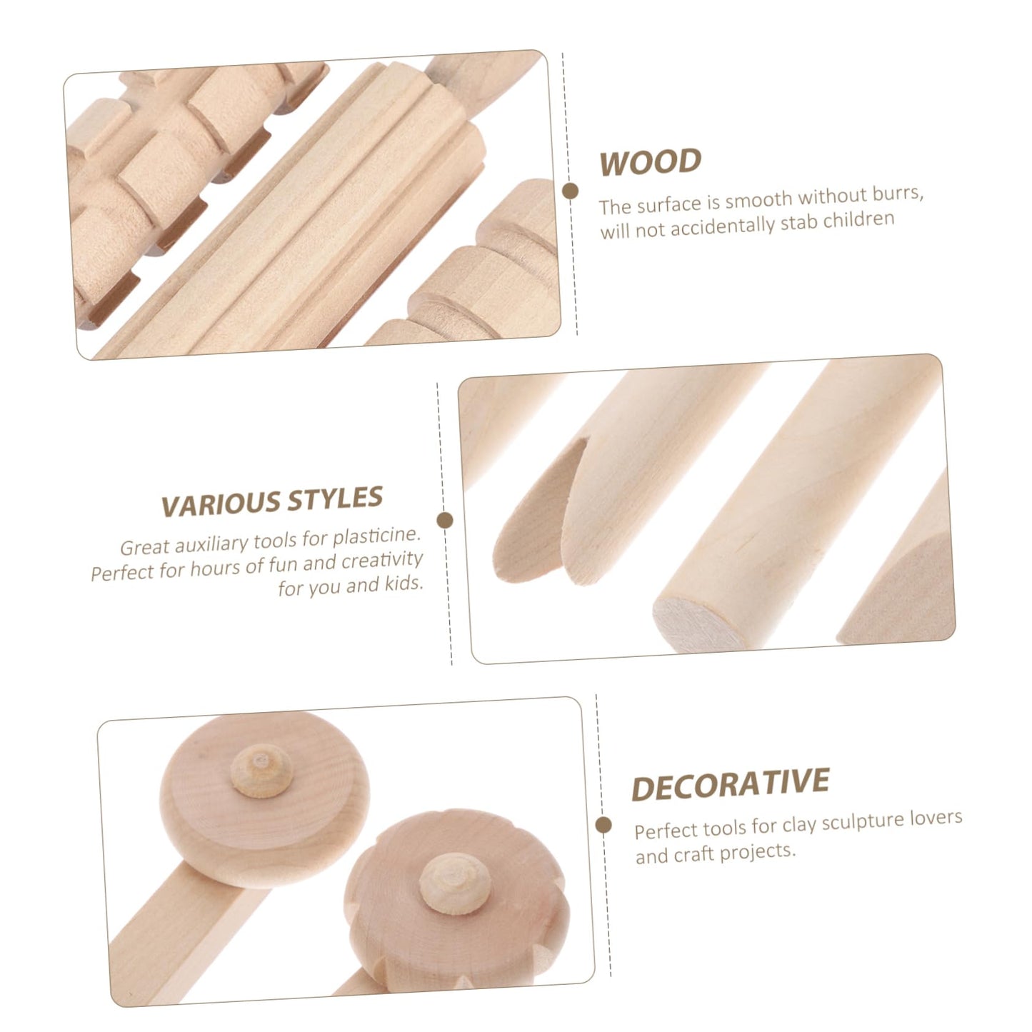 Garneck 12Pcs Wooden Clay Tools Set for Kids: Dough Rolling Modeling Accessories Pottery Sculpting Kit Modeling Accessories for Early Education Art Craft Activity Home School