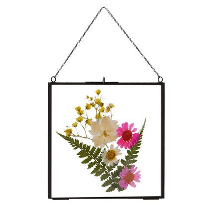 TLBTEK 2 PCS Black 8x8 inch Brass Hanging Photo Frame,Double Glass Frame for Pressed Flowers,Clear DIY Vintage Artwork Display Frame Wall Mounted Photos Frame
