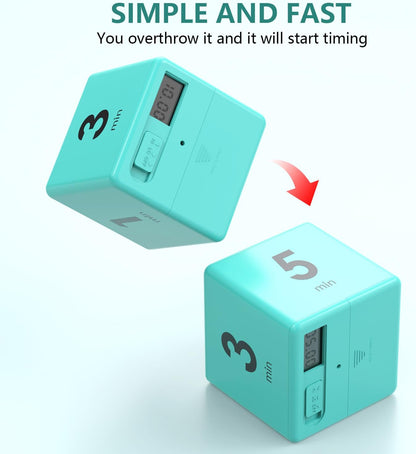 Cube Timer, Pretmess Gravity Flip Kitchen Timer for Time Management and Countdown (Mint)