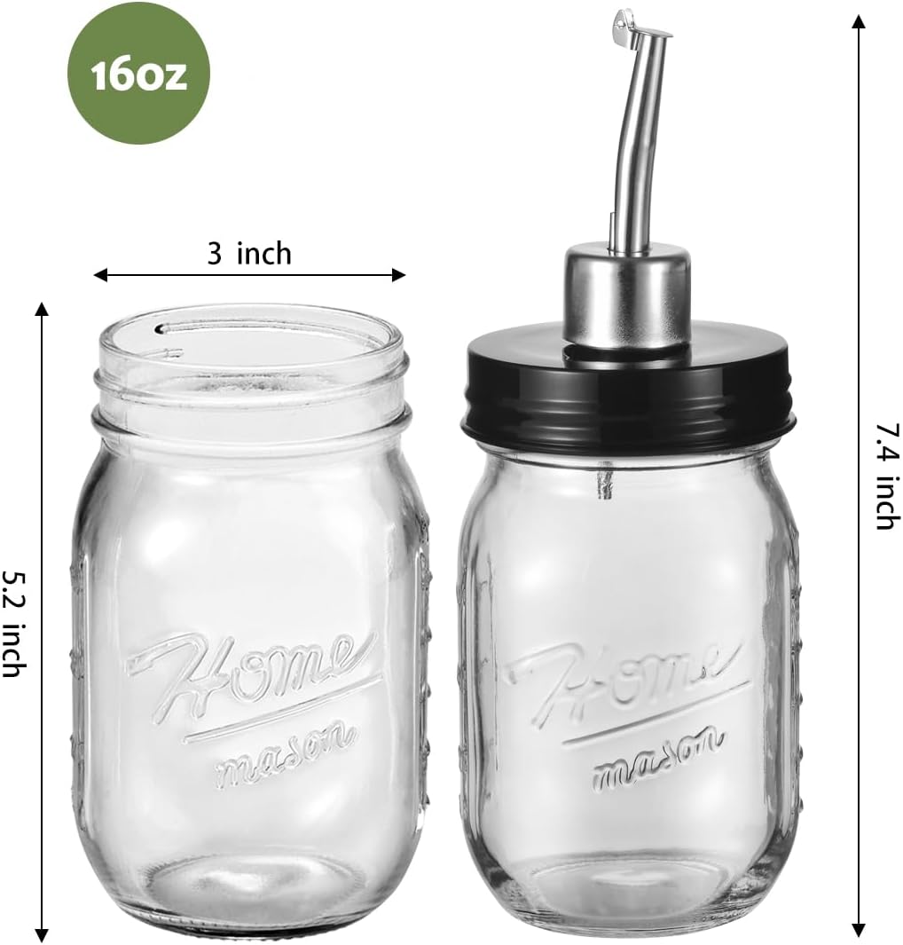16oz Set 1 Pack SheeChung Oil Dispenser Bottle for Kitchen, Glass Cooking Oil Bottle, Mason Jar Vinegar Dispenser