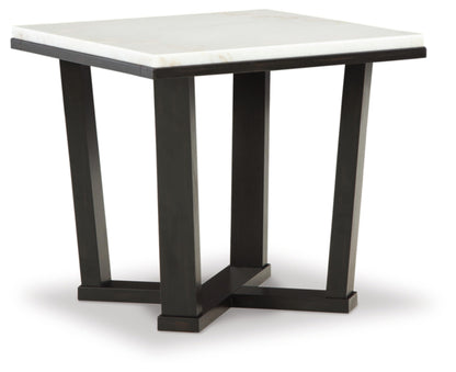 Signature Design by Ashley Fostead Contemporary Square 24" End Table with Marble Top, White Marble & Dark Brown