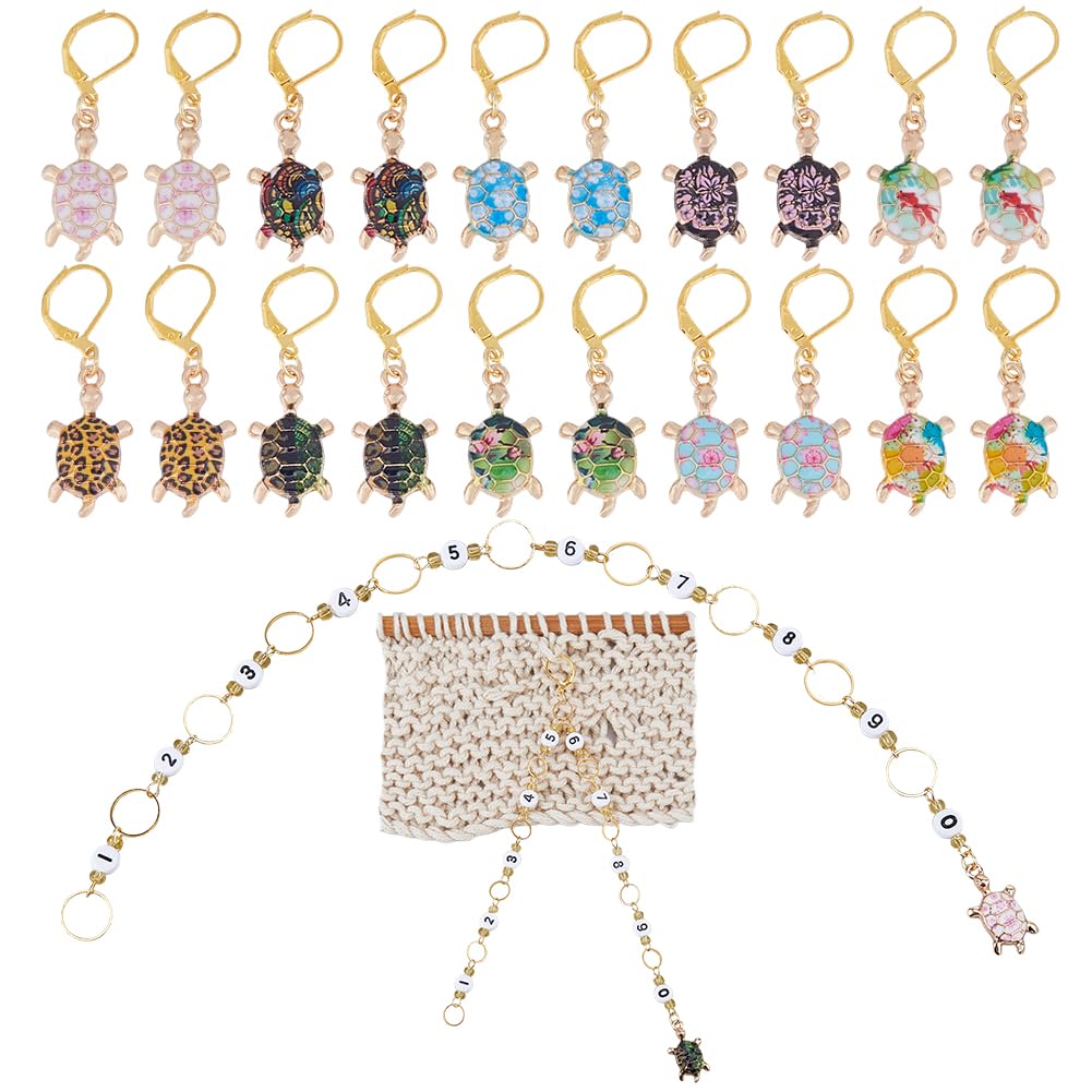 Hobbspring DIY Knitting Tool Sets Including 20pcs Turtle Locking Stitch Markers 2pcs Number Acrylic Knitting Row Counter Chains with Claw Clasps for Knitting Weaving Sewing Accessories