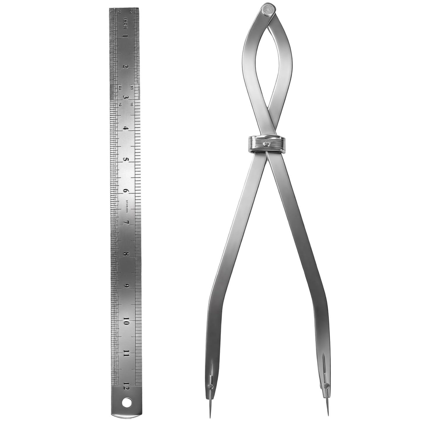 Radius Divider Tool 20" in with Bonus 12" Stainless Steel Ruler, Heavy Duty Wing Divider Scriber Marking Tool for Metalworking & Woodworking - Upgraded Lock Nut Design with Replaceable Sharp Points