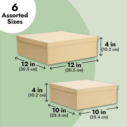 Bright Creations Nesting Boxes - 6-Pack Brown Squares With Lids, 12 x 12 to 2 x 2 In, 4 in H - Paper Mache & Square Boxes