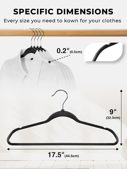 SMARTOR Plastic Hangers - Heavy Duty Slim Clothes Hangers with 360° Swivel Hook | 50 Pack - Black