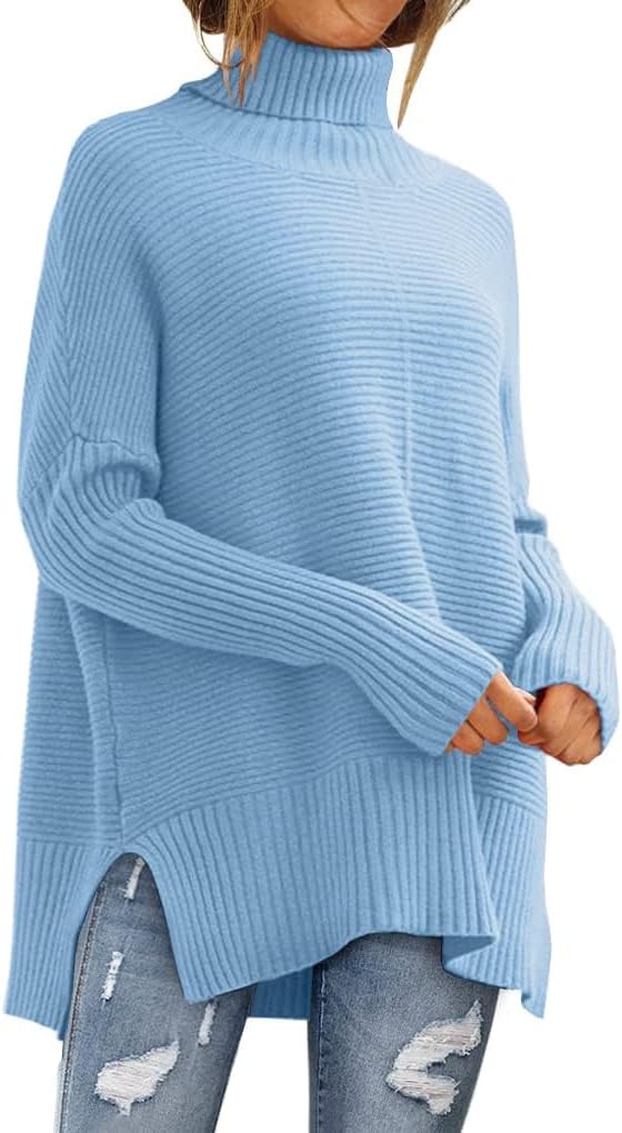 LILLUSORY Women's Oversized Turtleneck Sweaters Fall Batwing Sleeve Ribbed Tunic Sweater