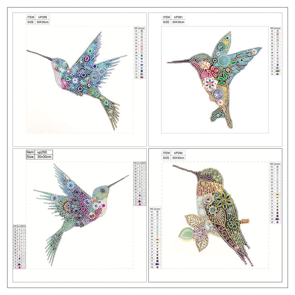 4 Pack Hummingbird Diamond Painting Kits, Special Shaped Crystal Rhinestone Diamond Art Kits for Adults, Easy DIY 5D Diamond Painting Crafts for Home Wall Decor 12x12 Inch