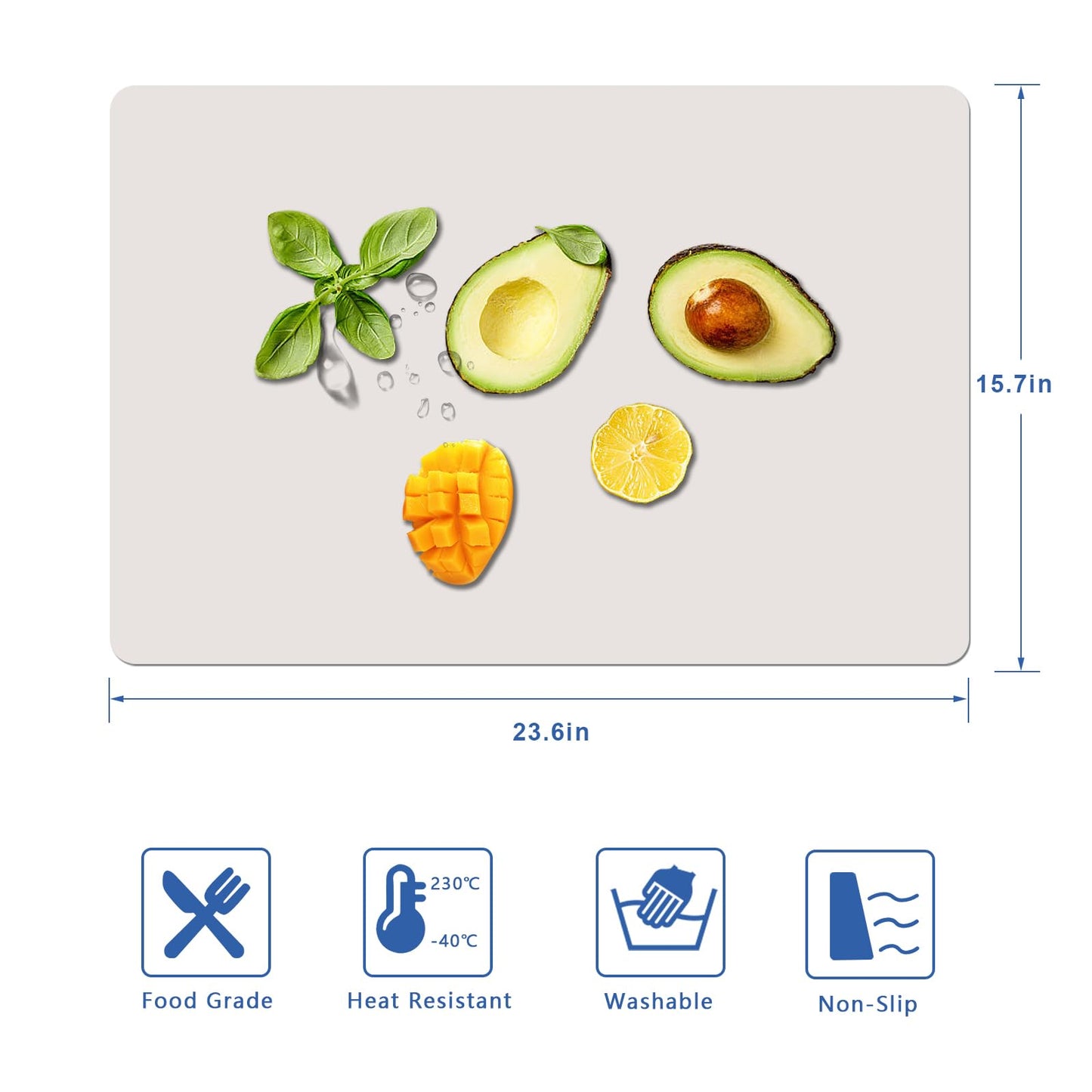 2 Pack Silicone Kitchen Counter Mats | Non-Slip, Waterproof & Heat-Resistant | Large Countertop Protector, Multipurpose for Placemat, Dining Table&Desk Saver Pad,23.6" by 15.7" (White Gray)