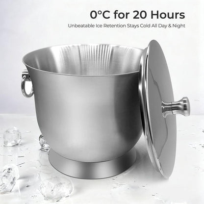 Fortune Candy Insulated Ice Bucket, 3.3 L, Double Walled 18/8 Stainless Steel Ice Bucket with Ice Tongs and Lid