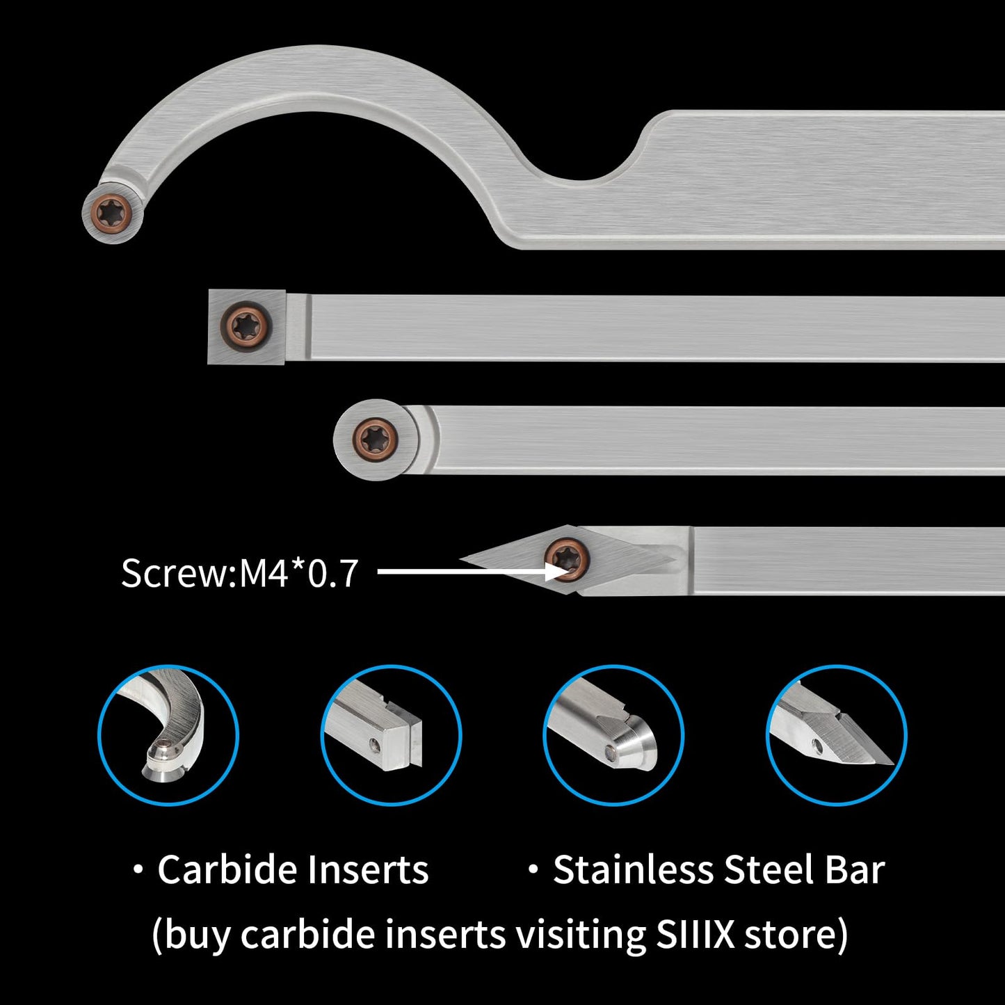 SIIIXS Carbide Tip Wood Lathe Turning Tool set With Bowl sander, Lathe Roughing and Finishing Hollowing Tool Interchangeable Aluminum Alloy Handle with 8pcs Carbide Inserts For Woodturning