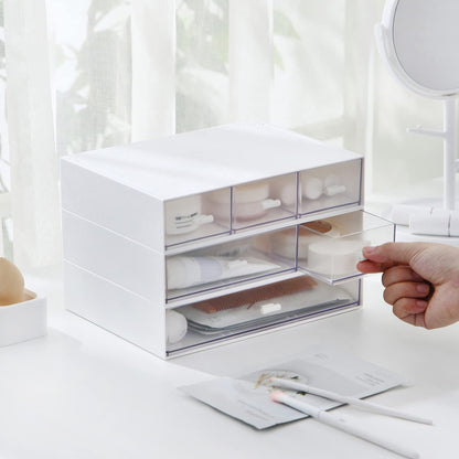 MILULUGO Desk Organizer with 6 Drawers, Makeup Organizer, Plastic Cosmetic Organizer, Bathroom Organization Boxes, Desktop Storage Box(White)