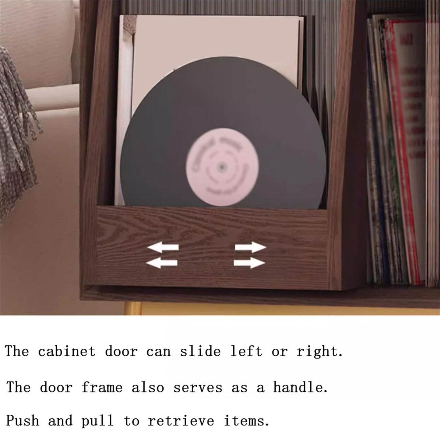CAOJLjiaxiang-2012 CD-Holder Light Luxury Wooden Vinyl Record Cabinet with Sliding Doors, High Legged Books CD Storage Rack Record Player Stand