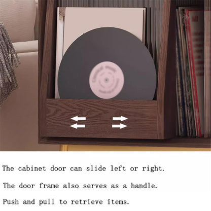 CAOJLjiaxiang-2012 CD-Holder Light Luxury Wooden Vinyl Record Cabinet with Sliding Doors, High Legged Books CD Storage Rack Record Player Stand