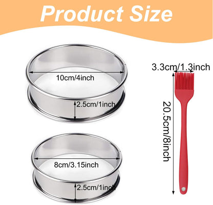 12PCS Double Rolled Stainless Steel English Muffin Rings, 4 + 3.15 Inch Round Metal Cooking Pastry Ring Molds