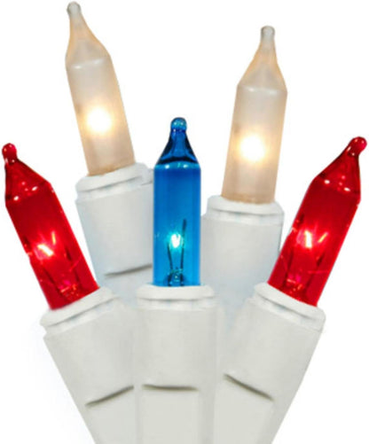 Dobar 100 Count Bulbs (24 Patriotic Christmas Lights - - Red White Blue Christmas Tree Lights - with Frosted White Ft)