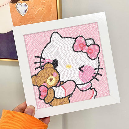 PERFECTSIGHT Cute 5D Diamond Art Kits with Wooden Frame, Kawaii DIY Painting Art for Adults, Diamond Arts and Crafts Sets, Big Gem Full Drill Diamond Dots for Women Beginners (Pink Kitty)