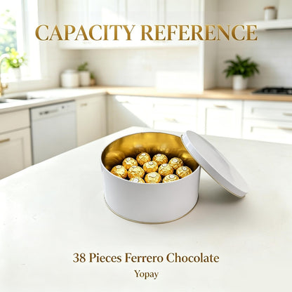 Yopay 3 Pack Cookie Tin with Lid, Round Sturdy Gift Tin, White Baking Cake Container for Storing Patisseries, Snack, Chocolate, Easter, Special Occasion, Holidays, 7" Wide by 3.2" Tall