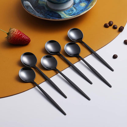 Black Coffee Spoons Set of 6, Kyraton Stainless Steel 5.1" Titanium Plating Demitasse Spoons, Dishwasher Safe