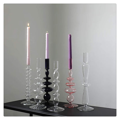 LKXHarleya Glass Candlesticks Holders, Retro Glass Candle Holder for Taper Candle Table Centerpiece Wedding Party Home Decoration, Orange